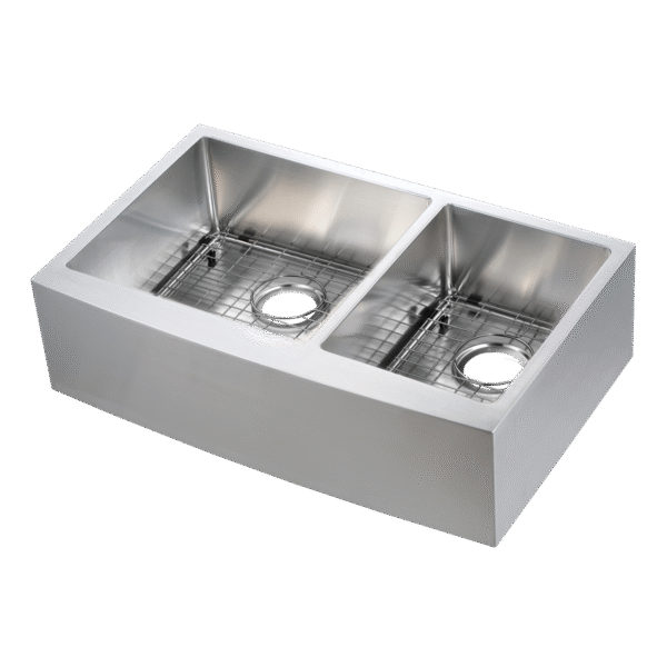 482-6512 Asheboro 36" x 22" 60/40 Double Bowl R15 Radius Under-Mount Flat Apron Front Farm Sink