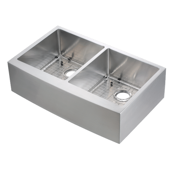 482-6514 Asheboro 36" x 22" 50/50 Double Bowl R15 Radius Under-Mount Flat Apron Front Farm Sink