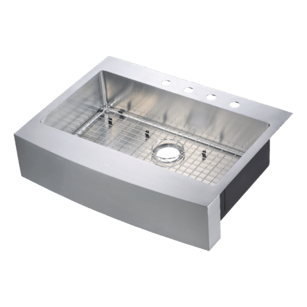 482-6519 Brimley Retrofit 33" x 24" Single Bowl R15 Radius Dual-Mount Curved Apron Front Farm Sink