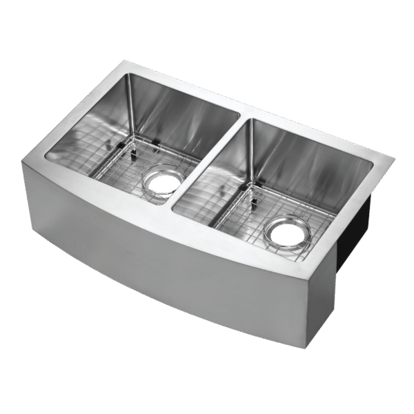 482-6808 Belleville 33" x 21 50/50 Double Bowl R15 Radius Corner Under-Mount Apron Front Farm Sink