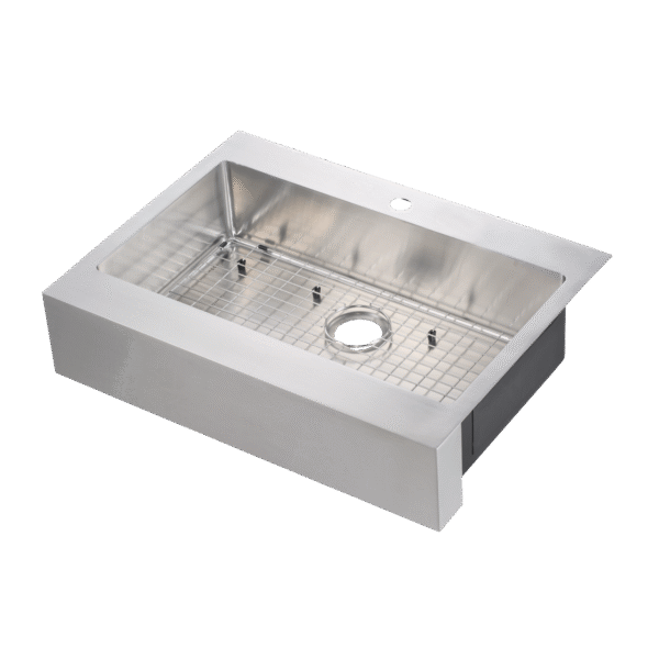 482-6934 Brimley Retrofit 33" x 24" Single Bowl R15 Radius Dual-Mount Flat Apron Front Farm Sink