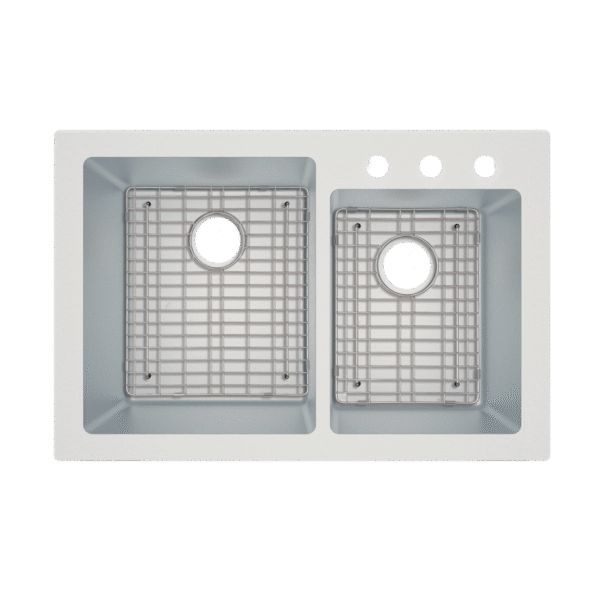 482-7033 Vandermere 33" x 22" 60/40 Double Bowl R15 Radius Corner Dual-Mount Sink