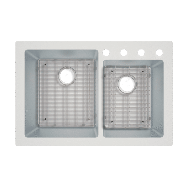 482-7034 Vandermere 33" x 22" 60/40 Double Bowl  R15 Radius Corner Dual-Mount Sink